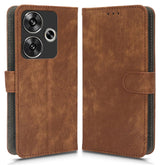 Case Compatible with Xiaomi Poco F6 5G, RFID Block Magnetic Flip Leather Shockproof Protective Cover with Card Slots, Kickstand Brown